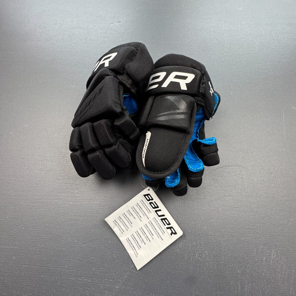 Bauer Youth Kids Hockey Gloves 9" 23cm Black Blue Protective Gear Sports Ice NWT